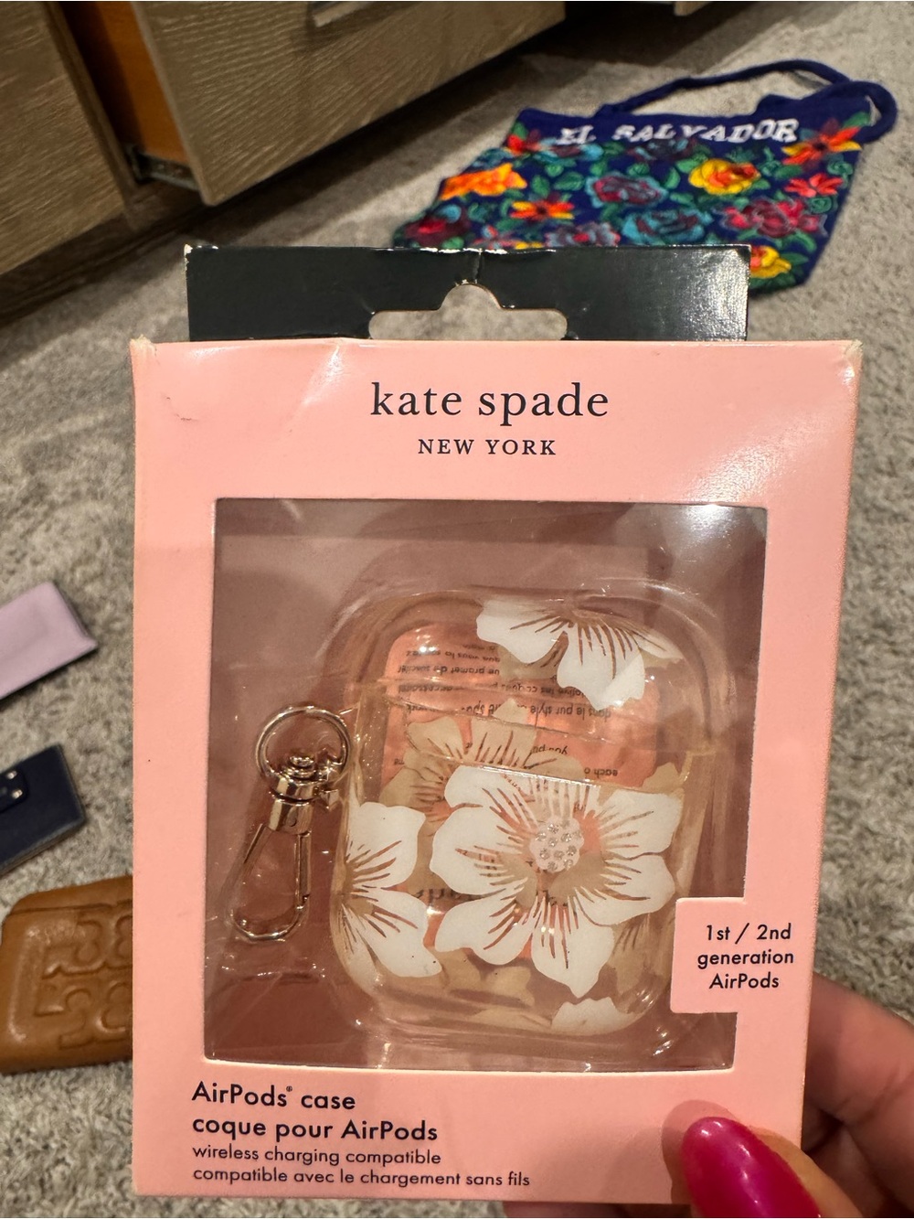 kate spade Pink Floral AirPods Case with Gold Clip